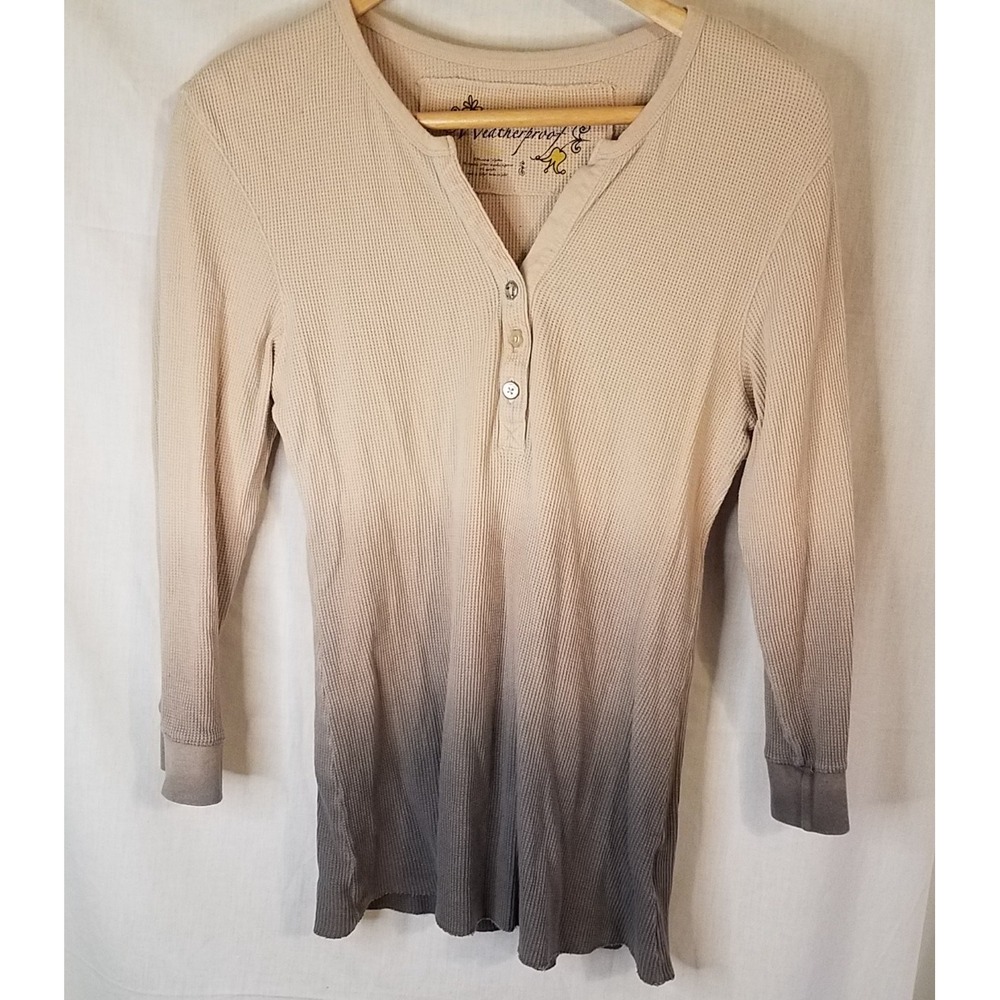 Weatherproof Henley Tunic Top Drippy Thermal Ombre Shirt Chocolate Size Med